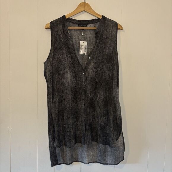 Eileen Fisher NEW Button Up Silk Mandarin Collar Sleeveless Tank Medium Neutral - Picture 3 of 13